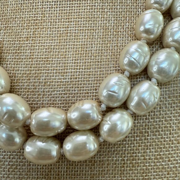 Chicos Vintage Faux Baroque Pearl Necklace & Earrings Set, Grandma Pearlcore - Picture 11 of 12